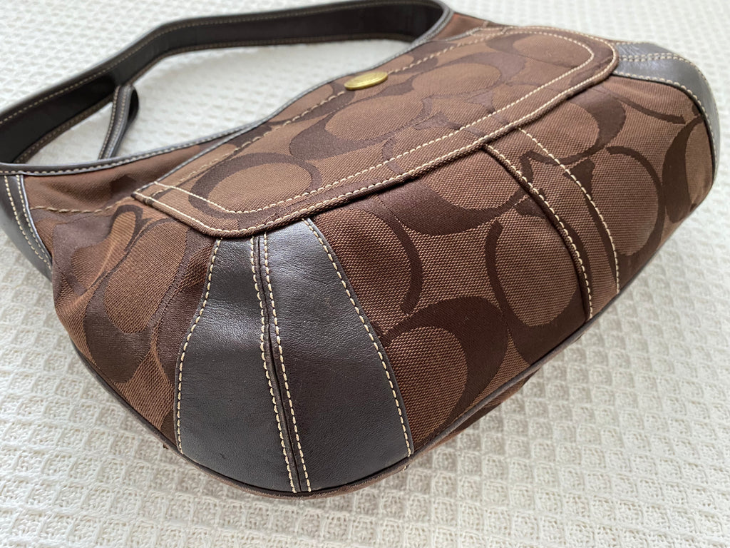 Coach Monogram Brown Leather Flap Shoulder Bag