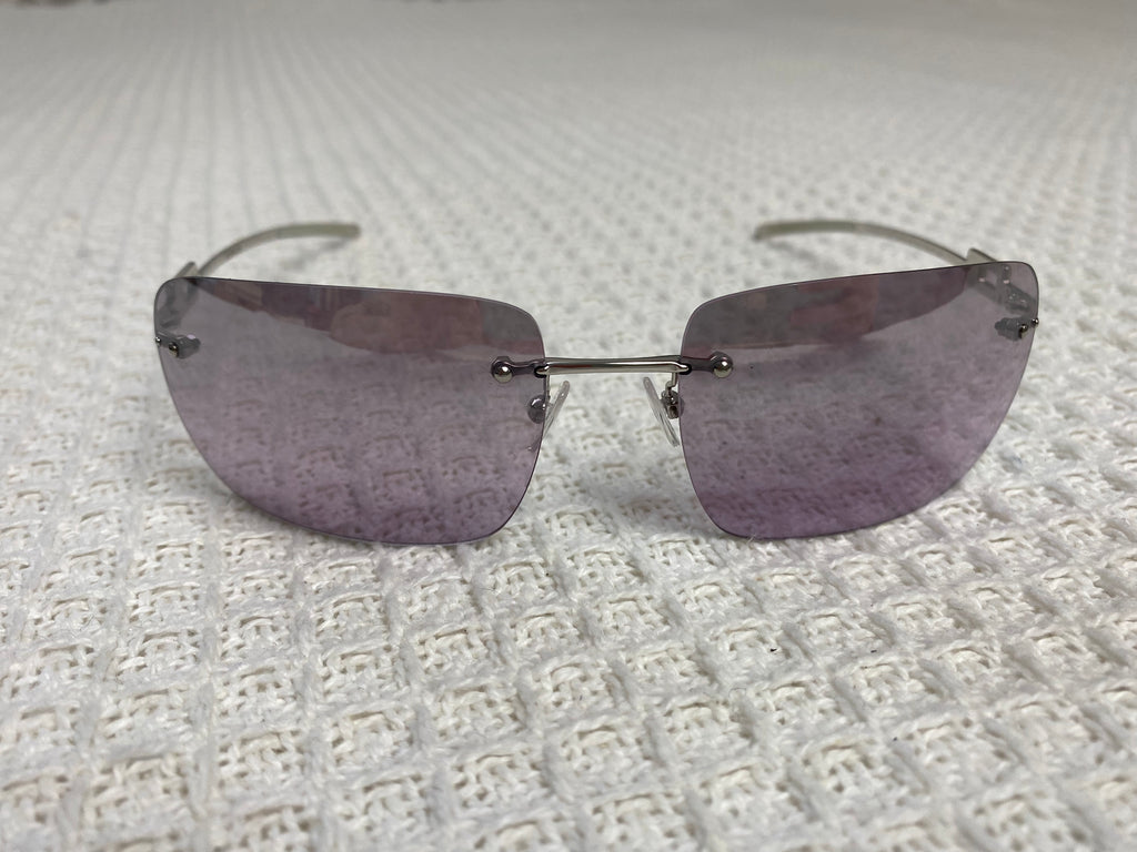 Gucci Purple Rimless Diamante Logo Sunglasses