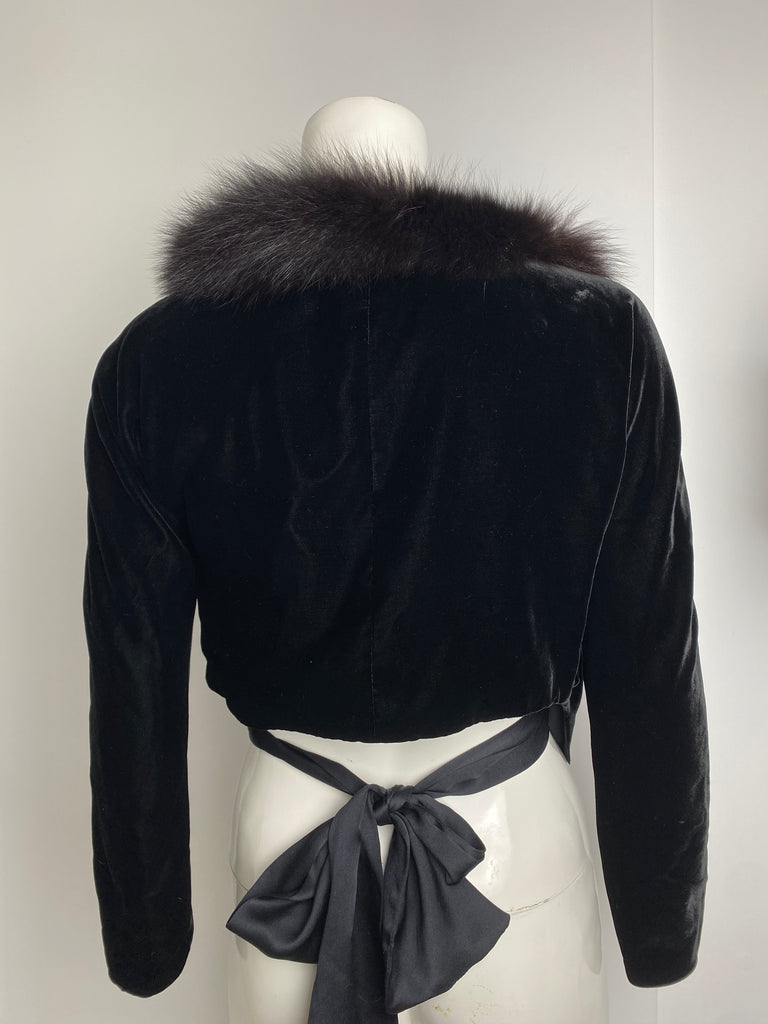 Blumarine Black Velvet Fur Collar Cardigan