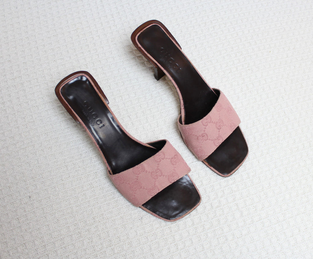 Gucci Monogram Pink Canvas Heels EU 36.5