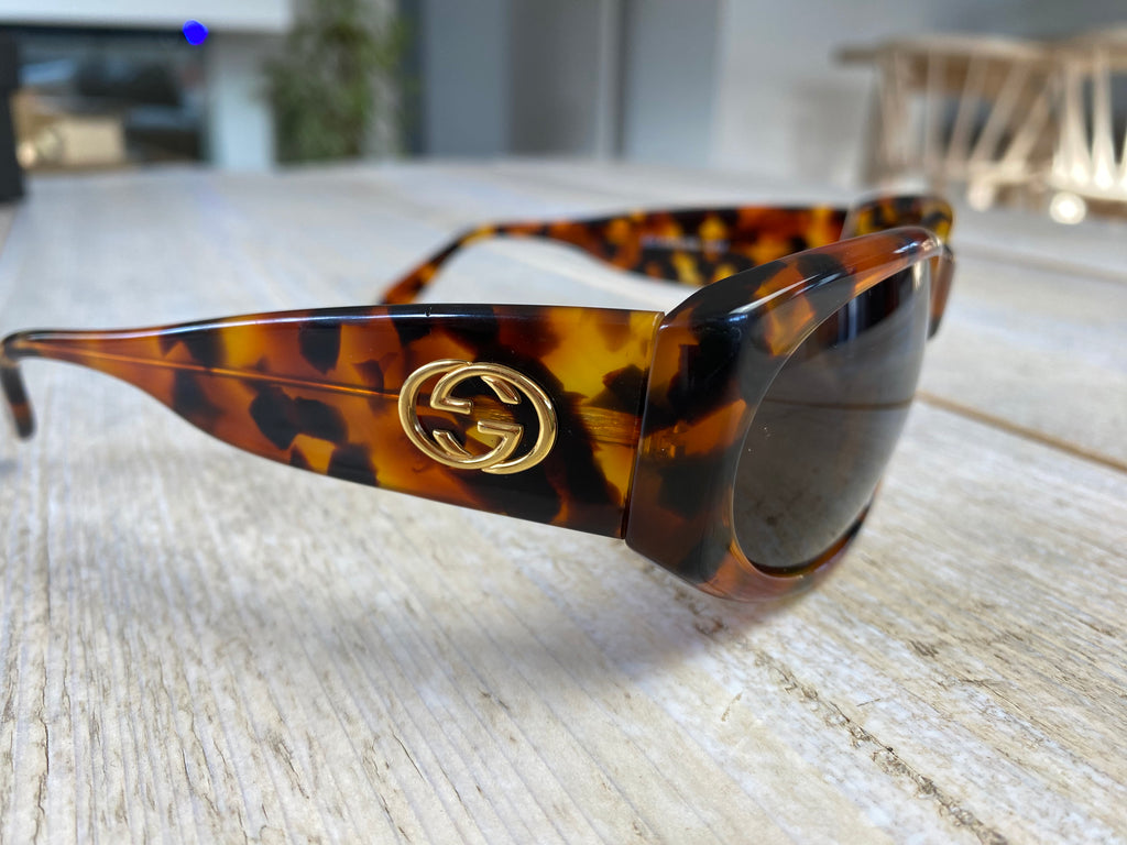 Gucci Tortoiseshell Oval '2151' Logo Sunglasses