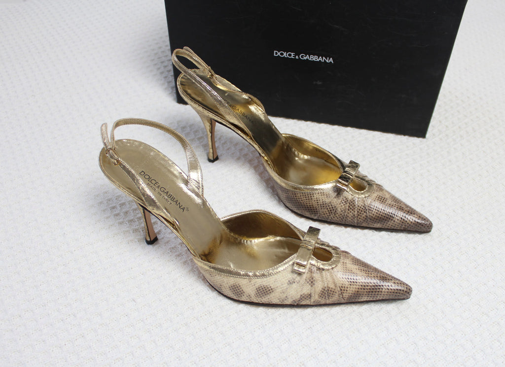 Dolce & Gabbana Gold Leather Heels EU 41