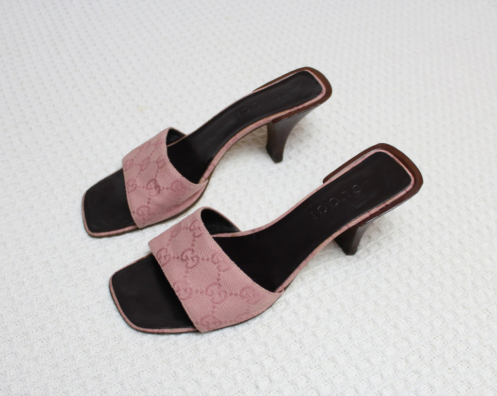 Gucci Monogram Pink Canvas Heels EU 36.5