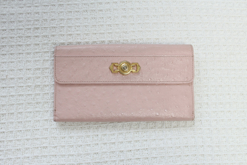 Gianni Versace Pink Ostrich Leather Wallet