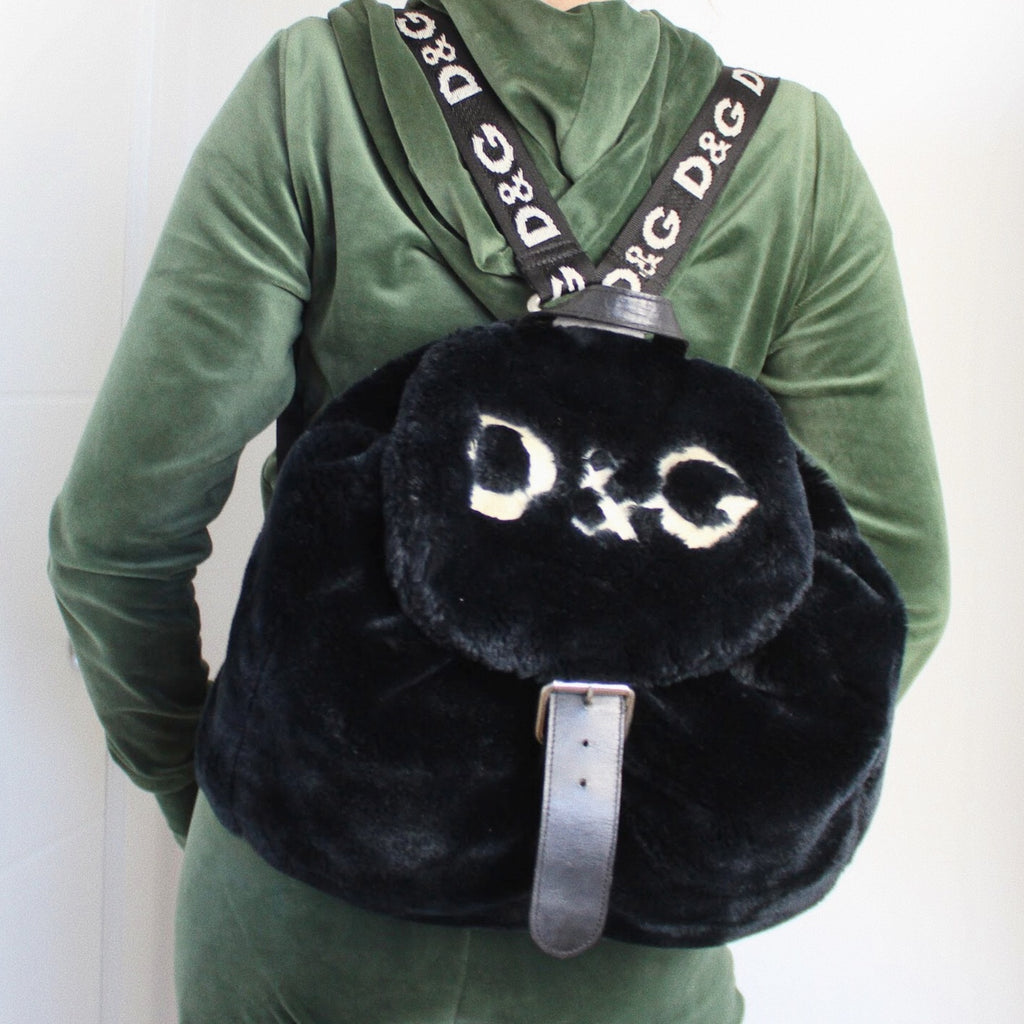 Dolce & Gabbana Black Fluffy Logo Backpack