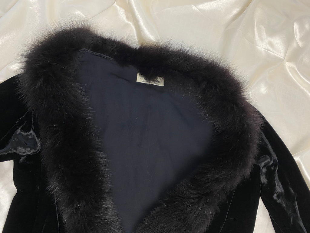 Blumarine Black Velvet Fur Collar Cardigan