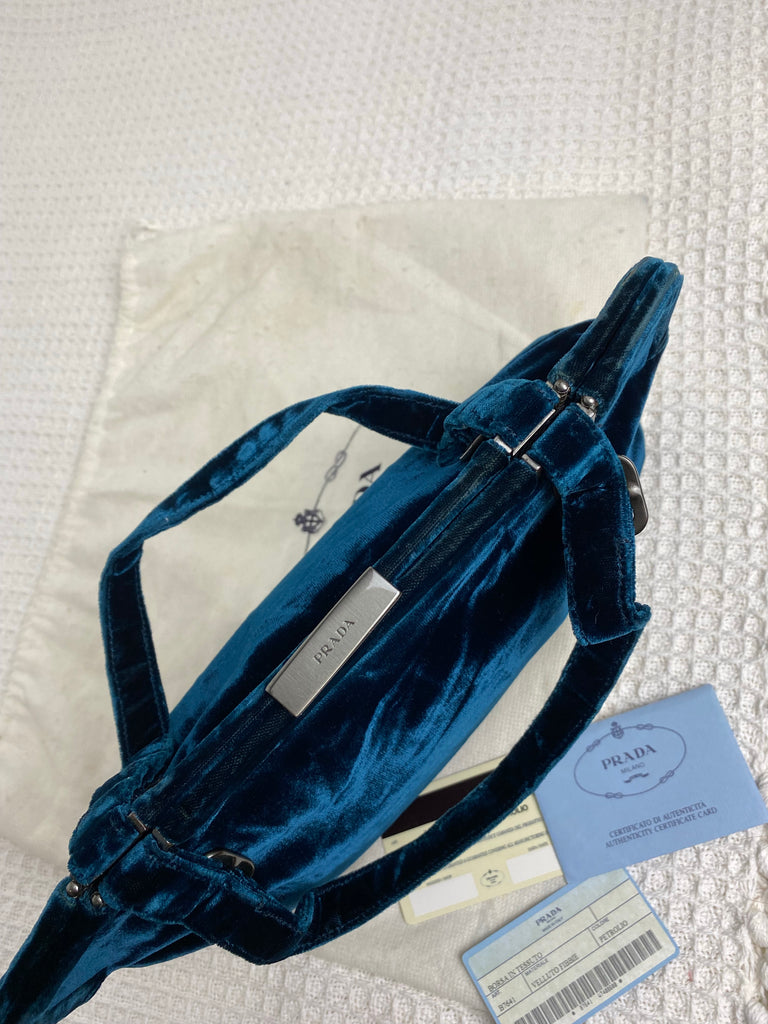 Prada 90's Blue Velvet Handbag