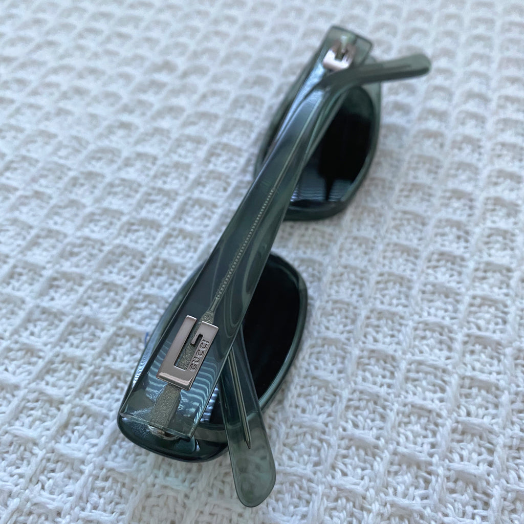 Gucci 90's Logo Green Narrow Oval Sunglasses