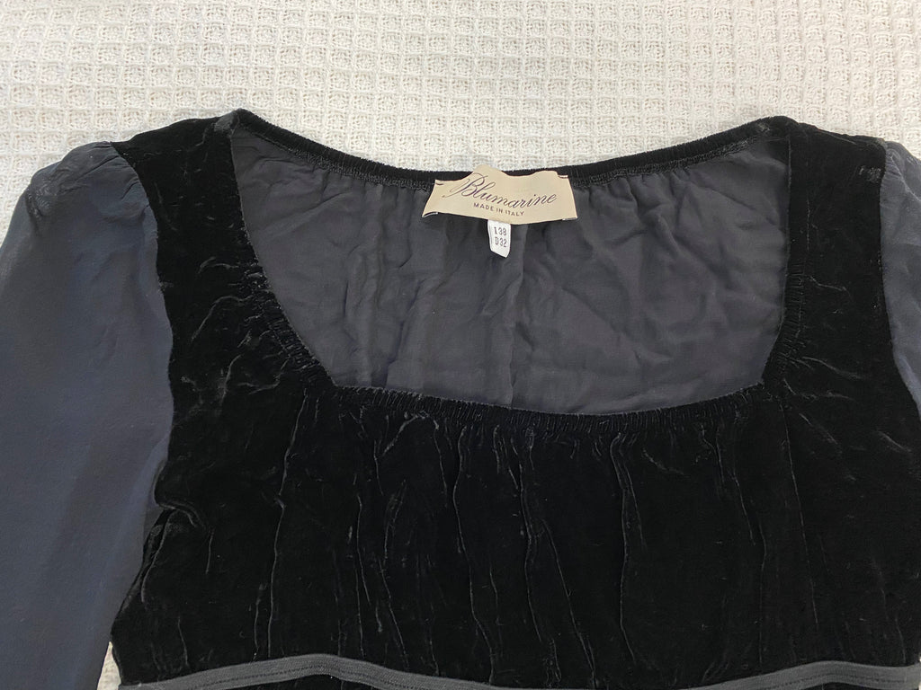 Blumarine Black Velvet & Silk Top / Skirt Set IT 38