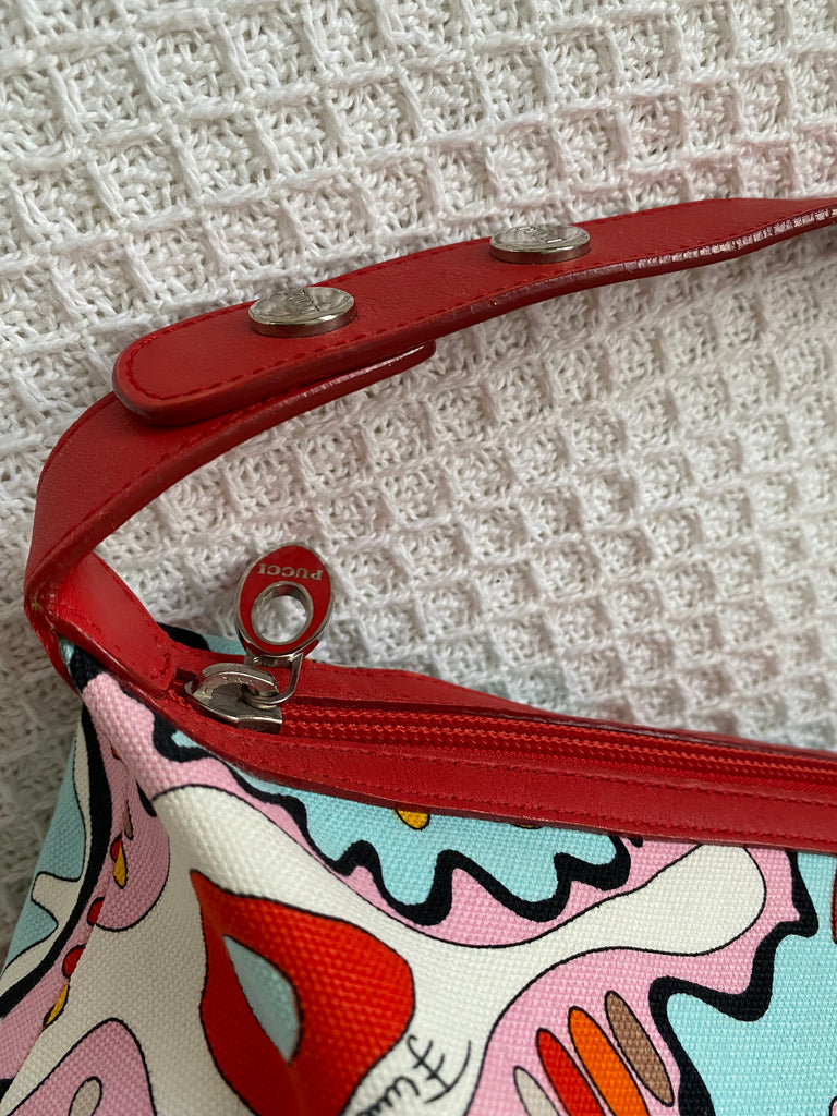 Emilio Pucci Red Leather Pattern Handbag