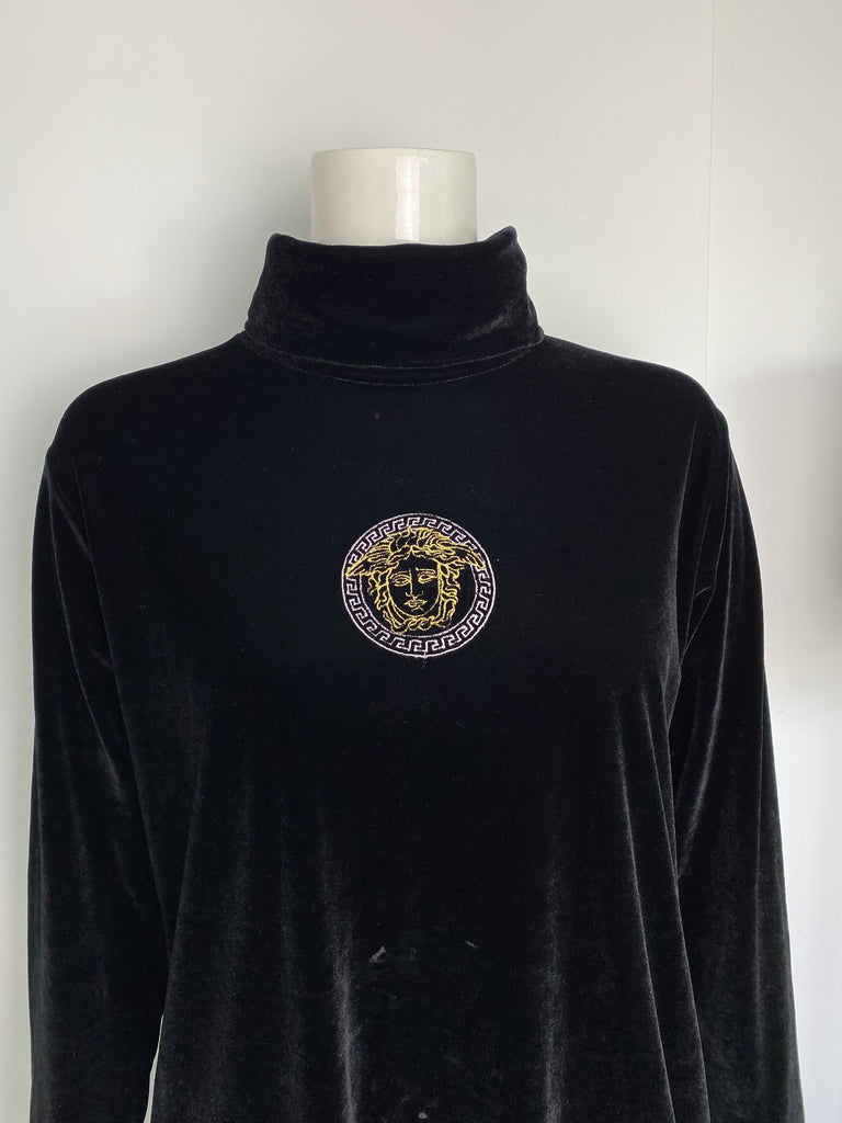 Versace Jeans Couture Black Velvet Roll Neck Top