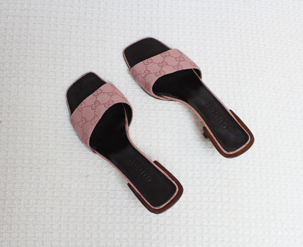 Gucci Monogram Pink Canvas Heels EU 36.5