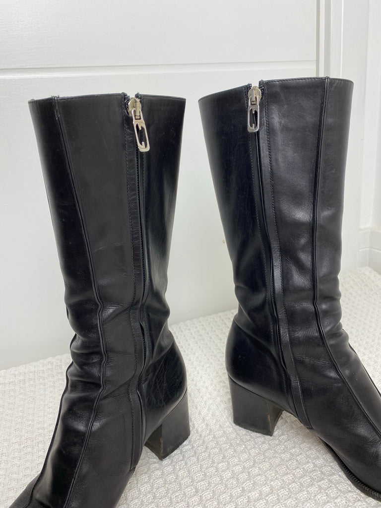 Gucci Black Leather Calf Boots 36.5