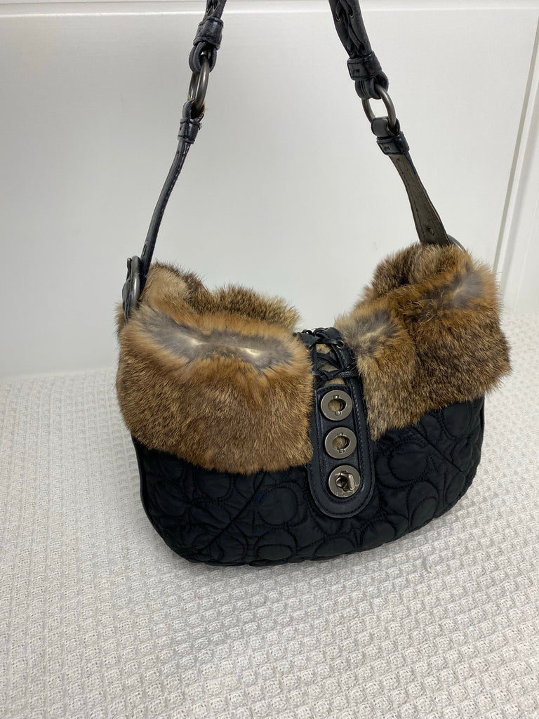 Coach Black Quilted Fur Shoulder Bag