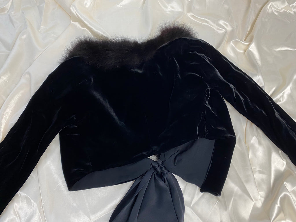 Blumarine Black Velvet Fur Collar Cardigan