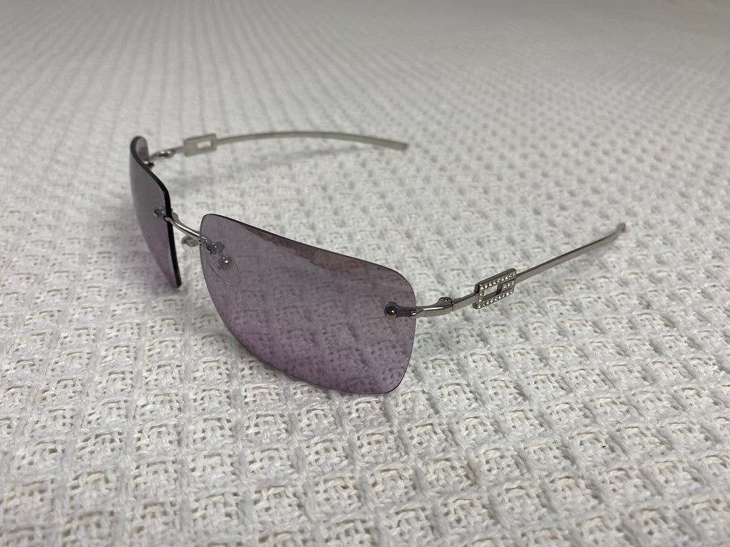Gucci Purple Rimless Diamante Logo Sunglasses