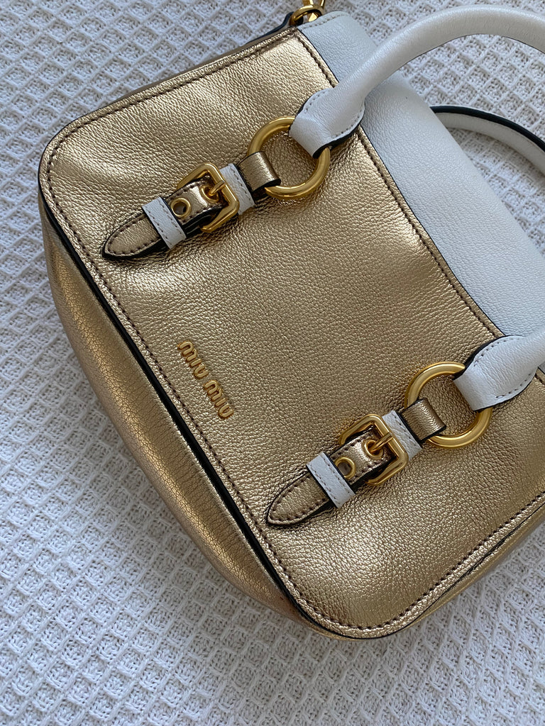 Miu Miu Madras Bicolore Gold & White Cross-Body Bag