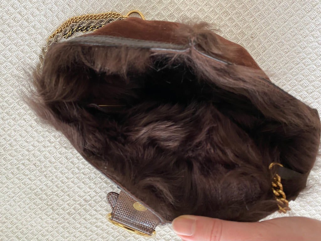 Dolce & Gabbana Brown Suede & Fur Shoulder Bag