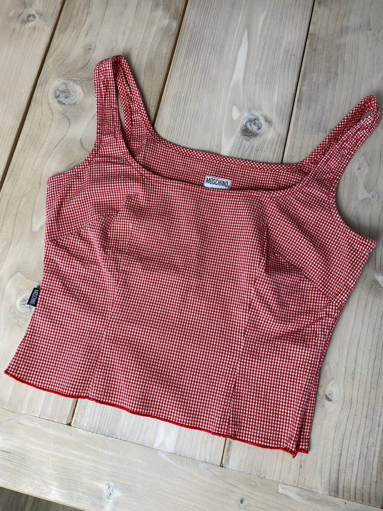 Moschino Red Gingham Check Cami Top
