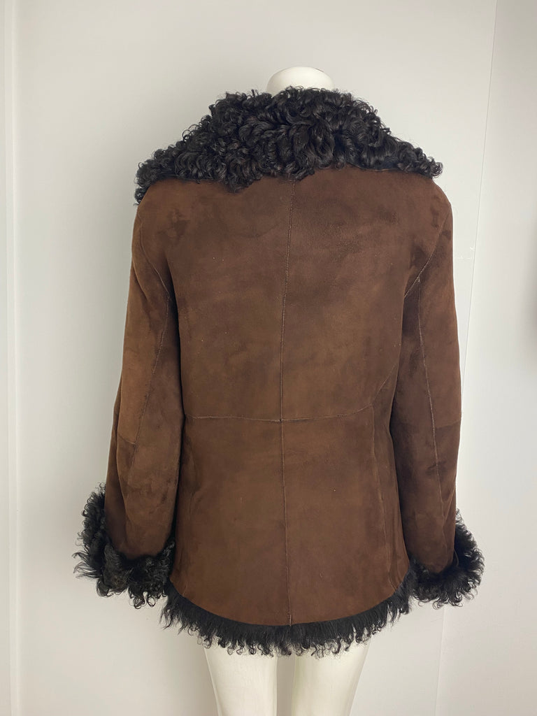 DKNY Vintage Brown Suede Afghan Coat S-M