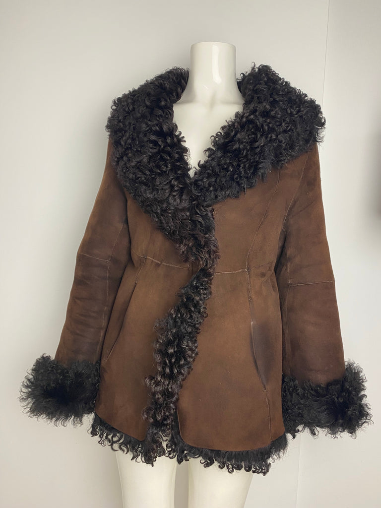 DKNY Vintage Brown Suede Afghan Coat S-M